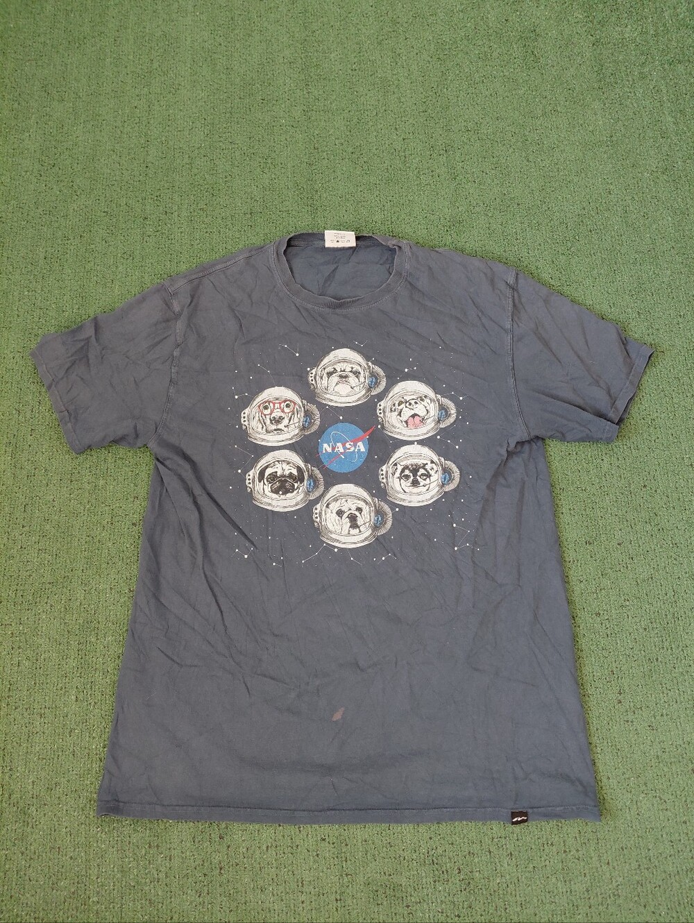 Nasa Dog Astronauts Pets Animals Puppies Space Faded Dark Gray/Blue T Shirt Sz L